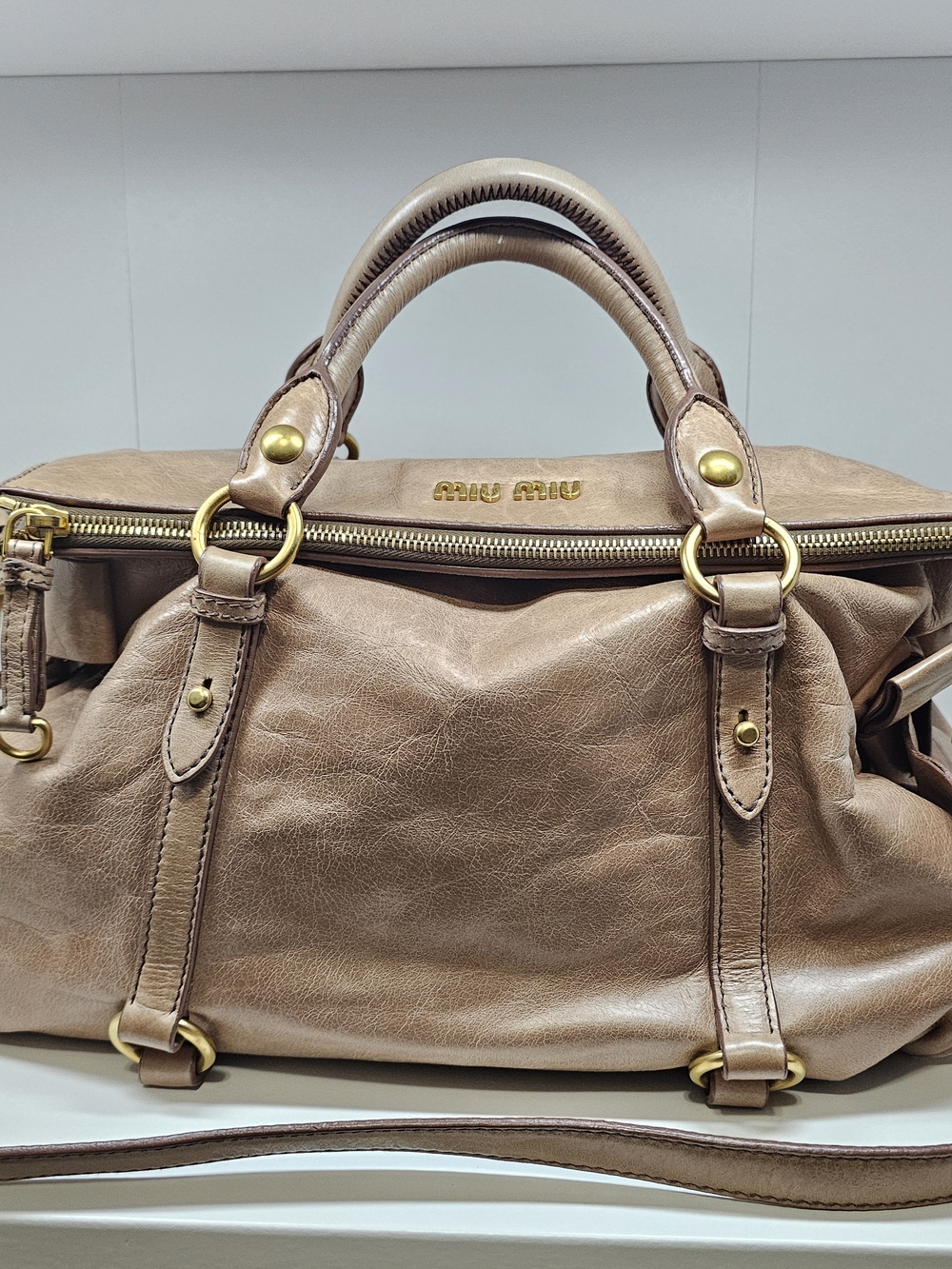 Miu Miu Taupe Leather Satchel